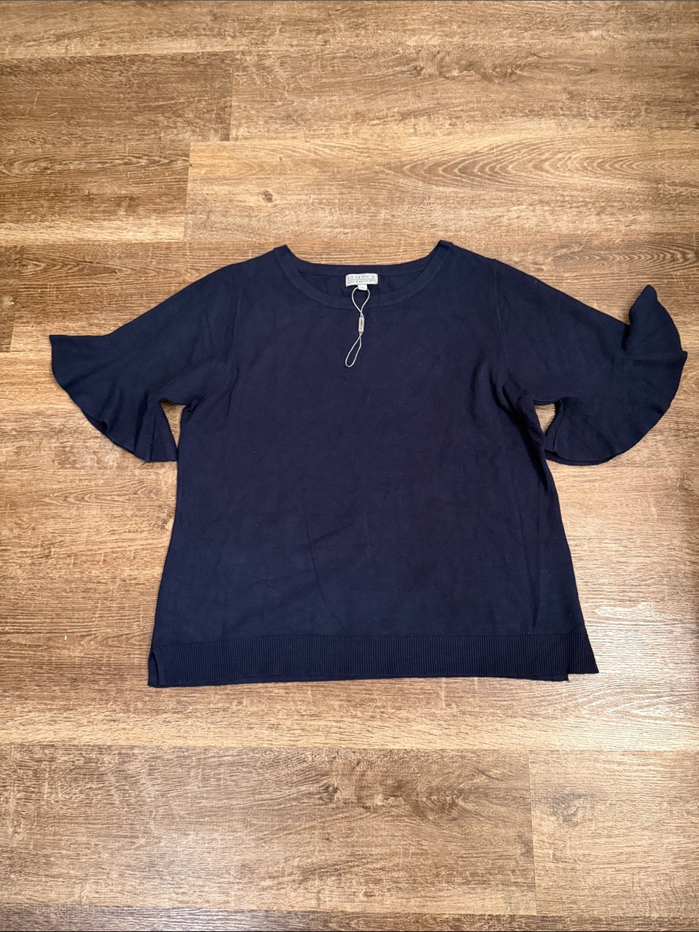 Joseph A Navy Ruffle Sleeve Knit Top Blouse